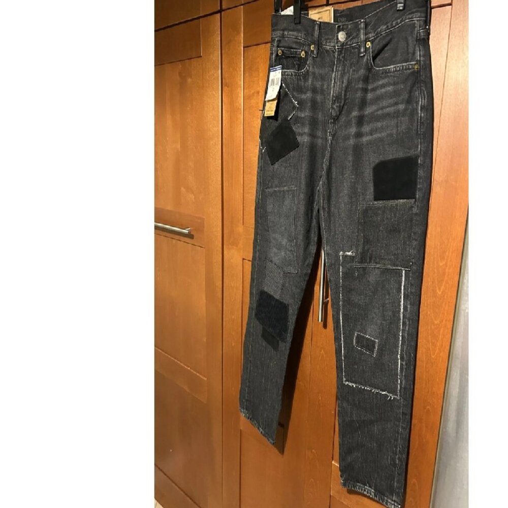 Ralph Lauren Woman's Black Patch The Avery Boy Friend Jeans Sz 25 NWT $298